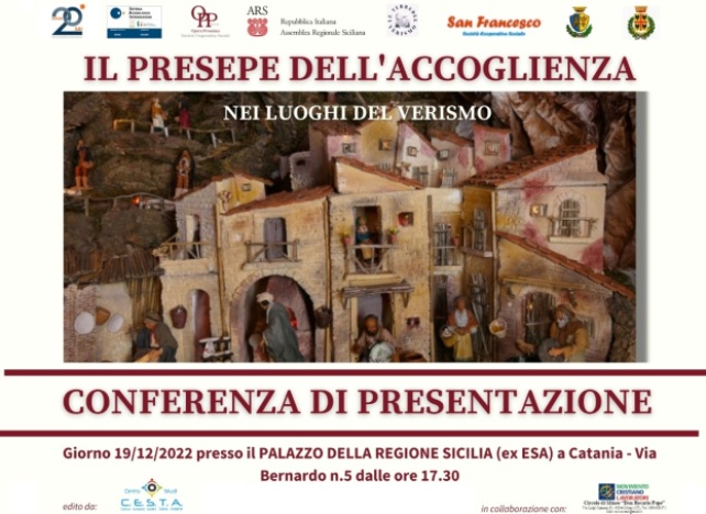 “Il Presepe dell’accoglienza nei luoghi del Verismo”. Conferenza di presentazione, lunedì 19 dicembre, alle 17.30, presso il Palazzo della Regione Siciliana (ex Esa)