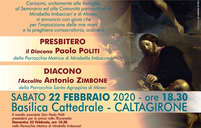 Nuove ordinazioni: don Antonio Zimbone a Mineo e a Mirabella Imbaccari don Paolo Politi