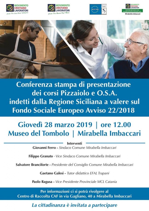 MIRABELLA, PRESENTAZIONE DEI CORSI PIZZAIOLO E O.S.A.