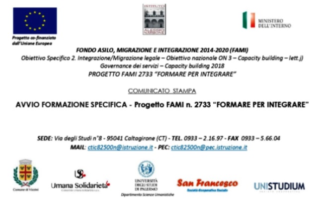 AVVIO FORMAZIONE SPECIFICA - Progetto FAMI n. 2733 “FORMARE PER INTEGRARE”