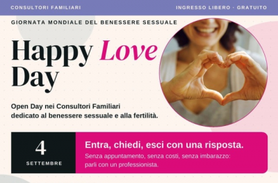 Happy Love Day 2026 nei Consultori Familiari. Domani, venerdì 4 settembre Open Day su benessere sessuale e fertilità