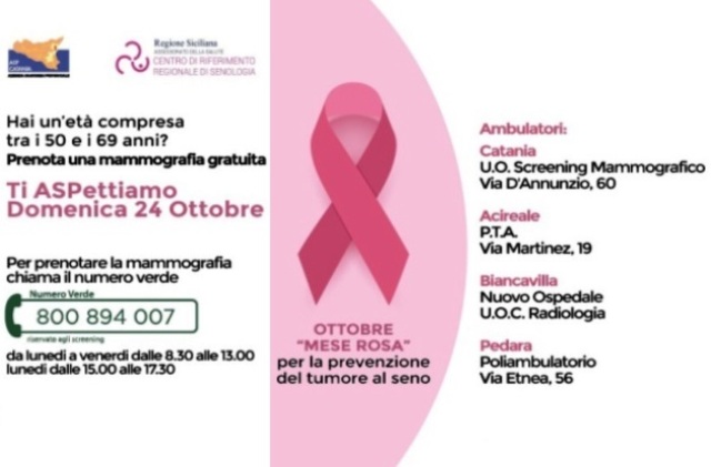 "Ottobre rosa". Domenica 24 ottobre, giornata sensibilizzazione di Asp Catania per screening oncologici mammografico e ginecologico