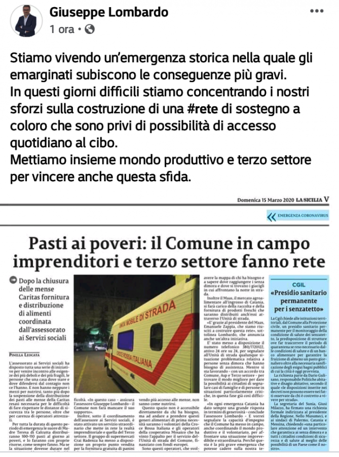 Catania serve pasti ai poveri, grazie a Comune, imprenditori e terzo settore
