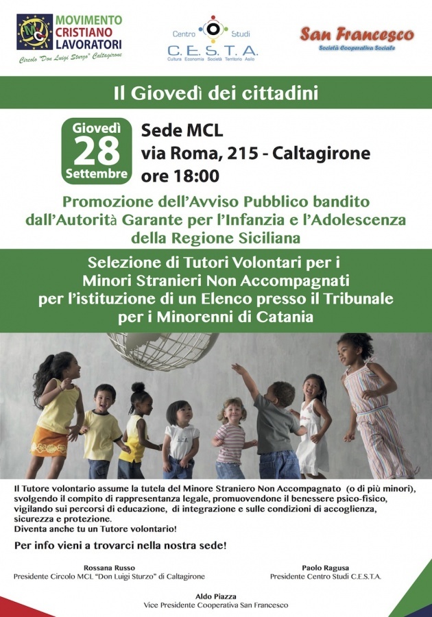 PROMOZIONE DELL’AVVISO PUBBLICO DELLA REGIONE SICILIANA PER L’ISTITUZIONE DI UN ELENCO DI TUTORI VOLONTARI PER MSNA PRESSO IL TRIBUNALE PER I MINORENNI DI CATANIA