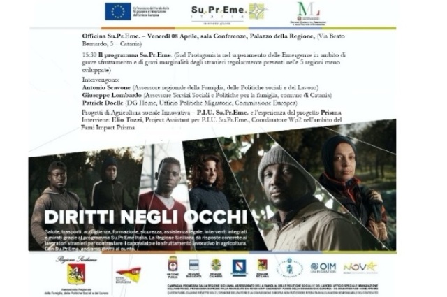 Su.Pr.Eme. a Catania, 8 aprile. 'Diritti negli occhi' per le scuole e workshop su contrasto al caporalato