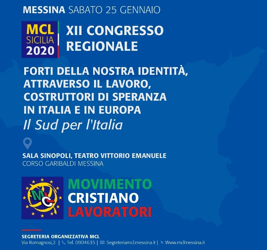 MCL Sicilia: sabato 25 gennaio, XII° Congresso regionale si svolge a Messina 