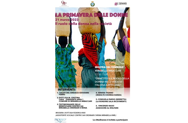 “La Primavera delle Donne” con i SAI “Ordinari” e “MSNA” di Mirabella Imbaccari. Se ne parlerà martedì 21 marzo e ci sarà pure il sindaco Ferro
