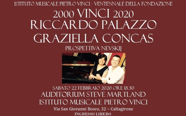 Istituto musicale “Vinci”, sabato 22 febbraio concerto col tenore Palazzo e la pianista Concas