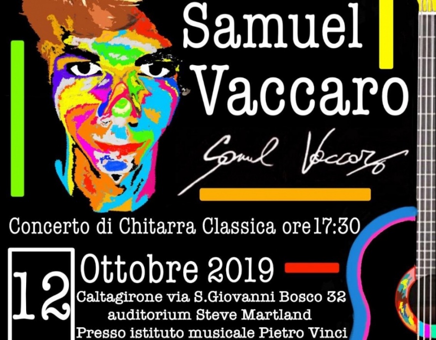 Il talentuoso chitarrista Samuel Vaccaro in concerto, sabato 12 a Caltagirone