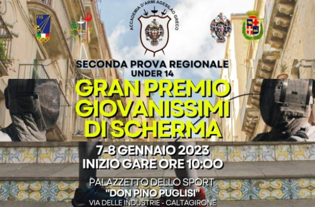 Caltagirone. Sabato 7 e domenica 8 gennaio, al Palasport “Don Pino Puglisi”, 230 atleti da tutta la Sicilia per il Gran premio regionale Giovanissimi di scherma