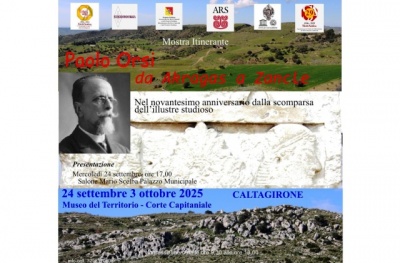 A Caltagirone – Museo del Territorio -, dal 24 settembre al 3 ottobre, la mostra itinerante “Paolo Orsi da Akragas a Zancle”, l’omaggio di SiciliAntica all’illustre archeologo: mercoledì 24 settembre, alle 17, al municipio, la presentazione e,