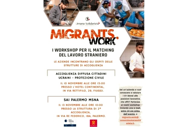 A Fiuggi e Palermo i Workshop di Migrants Work, la prima piattaforma privata specializzata nel collocamento online del lavoro straniero, ideata e gestita da Consorzio Umana Solidarietà
