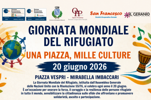 Mirabella Imbaccari celebra la Giornata Mondiale del Rifugiato 2026, sabato 20 giugno, con l’iniziativa “Una piazza, mille culture”