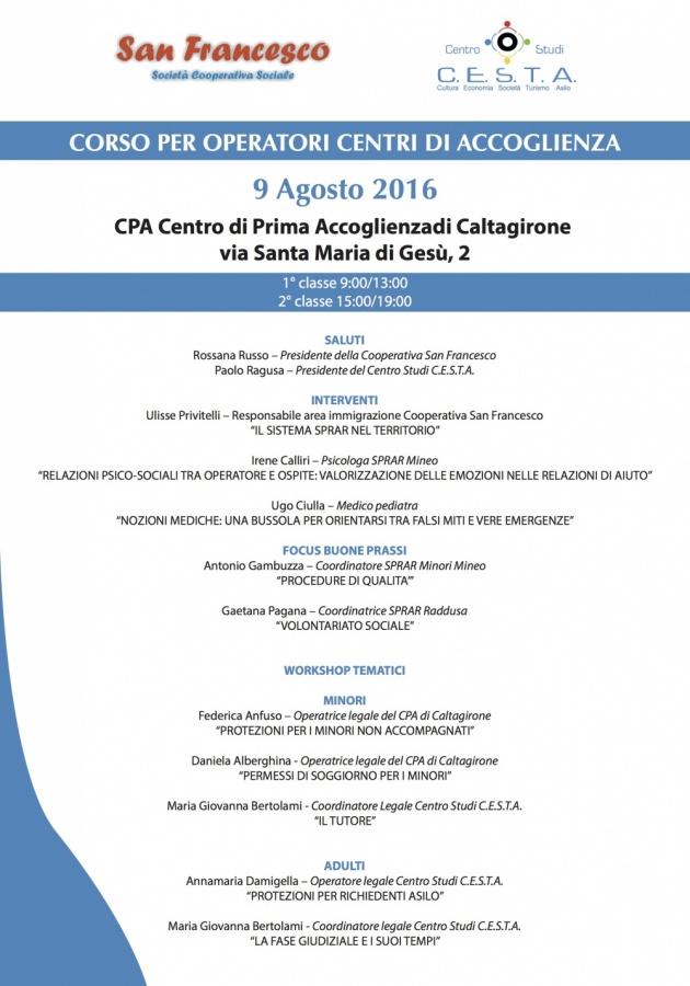 AL CPA DI CALTAGIRONE IL CORSO PER OPERATORI DEI CENTRI DI ACCOGLIENZA
