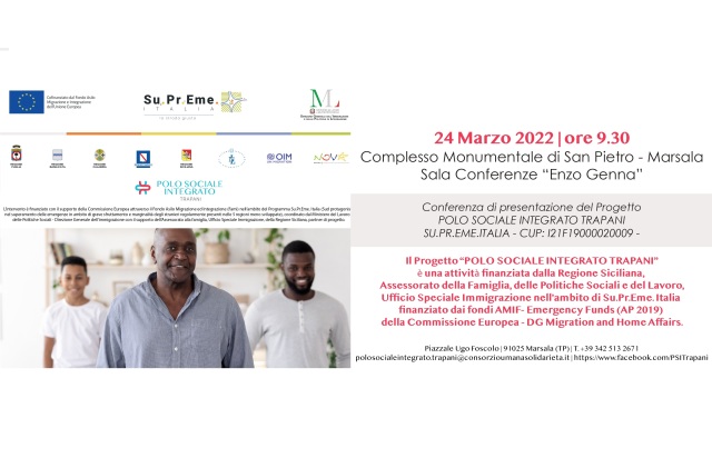 Marsala. Conferenza presentazione Progetto “Polo sociale Integrato Trapani” - Su.Pr.Eme. Italia, giovedì 24 marzo, ore 9.30, complesso Monumentale 'San Pietro'