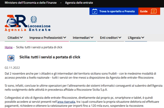 Sicilia, attivi tutti i servizi web dell’Agenzia di Riscossione
