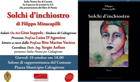 “Solchi d’inchiostro” è il libro di poesie di Filippo Minacapilli che si presenta il 10 ottobre a Caltagirone.