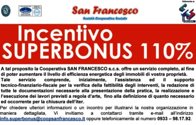 Coop. "San Francesco"e Incentivo "Superbonus 110%": equipè competente e tecnici disponibili 
