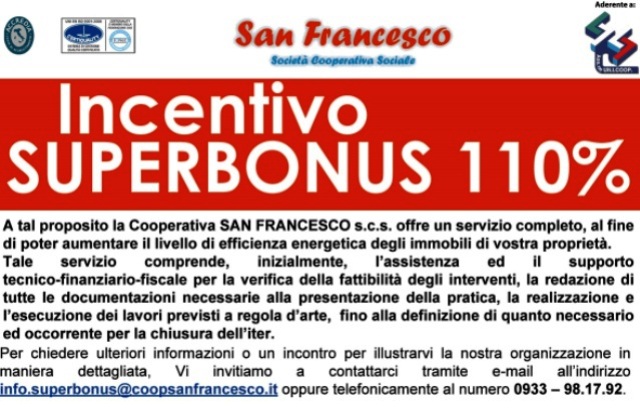 Coop. "San Francesco"e Incentivo "Superbonus 110%": equipè competente e tecnici disponibili