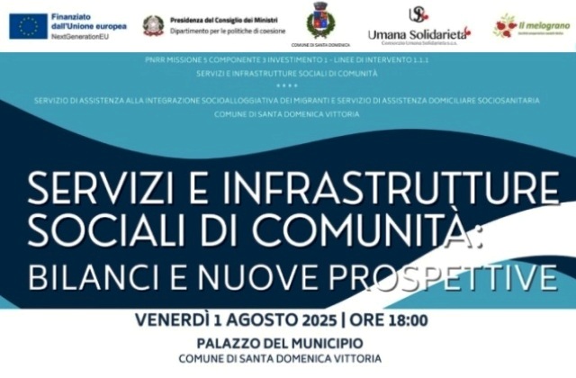 Servizi e infrastrutture sociali di comunità: a Santa Domenica Vittoria, venerdì 1 agosto, un confronto sui progetti PNRR
