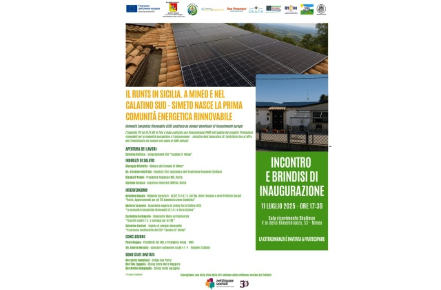 A Mineo nasce la prima Comunità Energetica Rinnovabile del Calatino Sud-Simeto: il RUNTS al centro del modello di sviluppo sostenibile