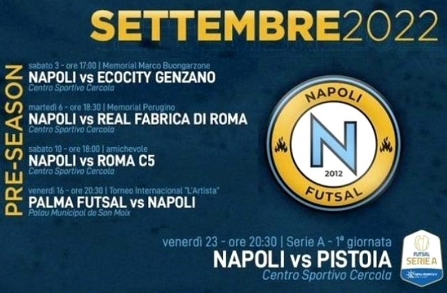 Comune di Napoli. Presentata nuova stagione del Napoli Futsal (calcio a 5). Debutta al Centro Sportivo Cercola, venerdì 23 settembre (20.30)