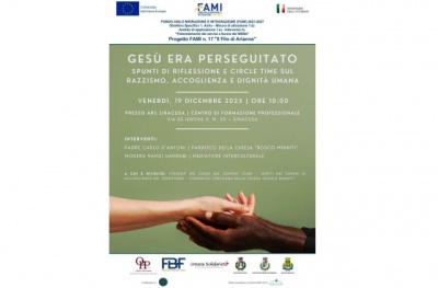 Oggi all'ARS Siracusa. “Gesù era perseguitato”. Spunti di riflessione e Circle Time su razzismo, accoglienza e dignità umana