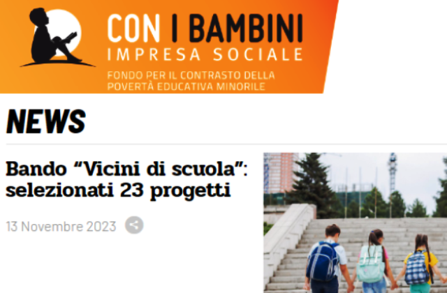 Sono 3 i progetti "siciliani" tra i 23 selezionati con il bando “Vicini di scuola”, promosso da "Con i Bambini" nell’ambito del Fondo per il contrasto della povertà educativa minorile
