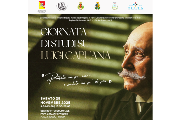 Giornata di Studi su Luigi Capuana: il 29 novembre a Mineo una grande iniziativa per Il Parco Letterario del Verismo