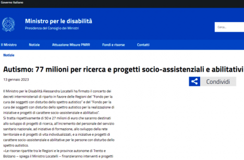 Ministro per le Disabilità. Autismo: 77 milioni per ricerca e progetti socio-assistenziali e abilitativi