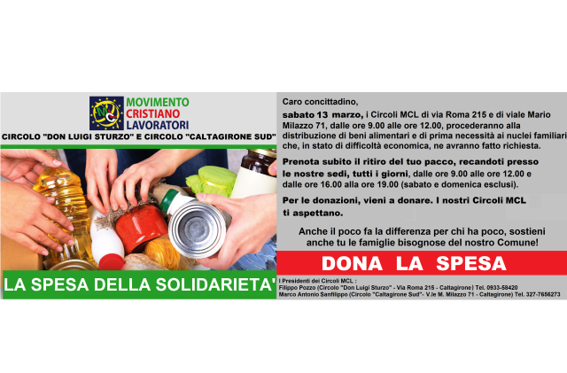 Sabato 13 marzo. La “solidarietà alimentare” di MCL non si ferma anche in tempo di Covid