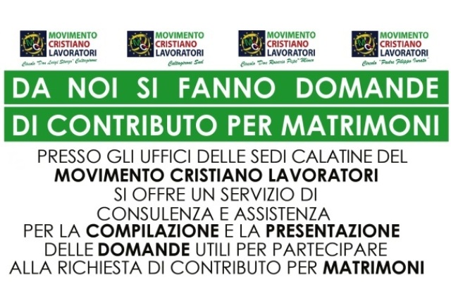 Bonus Matrimonio fino a 3.000 euro: nelle sedi MCL si fanno domande di contributo, per i matrimoni "siciliani". MCL: come e cosa fare