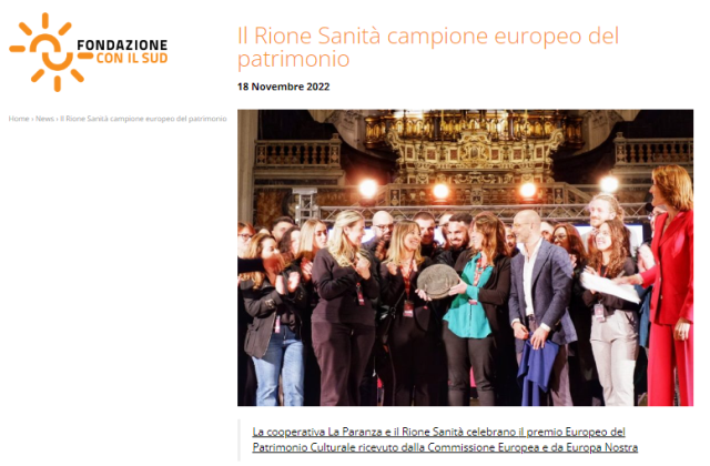 Fondazione con il Sud. Il Rione Sanità campione europeo del patrimonio