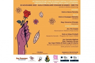 Mineo. Oggi, venerdì 25, alle 17, si parla di fragilità nei casi di disagi sociali e violenza, prevenzione all’interno degli assetti sociali