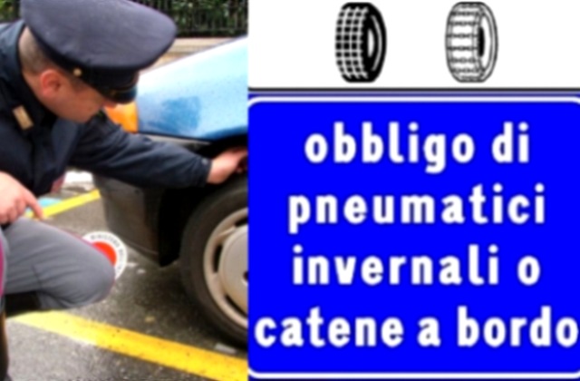 PolStrada: dal 15 novembre obbligo di "catene da neve" a bordo o usare pneumatici invernali