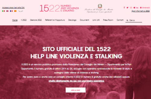 NON SEI SOLA - 1522: Numero anti violenza e stalking - Servizio pubblico attivo 24 ore su 24, tutti i giorni promosso da Presidenza Consiglio dei Mini...