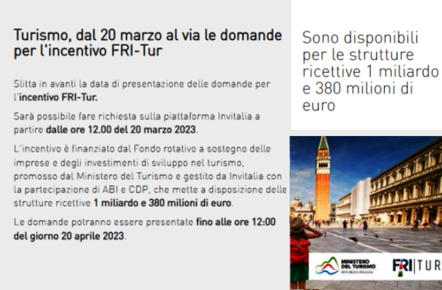 Invitalia. Turismo, dal 20 marzo al via le domande per l'incentivo FRI-Tur