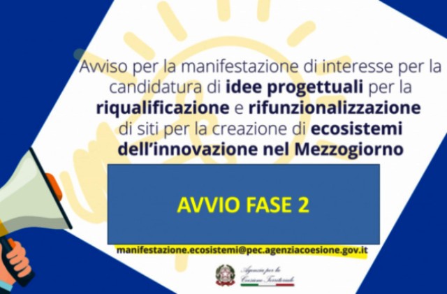 Manifestazione di interesse Ecosistemi della innovazione nel Mezzogiorno. Avvio della fase 2